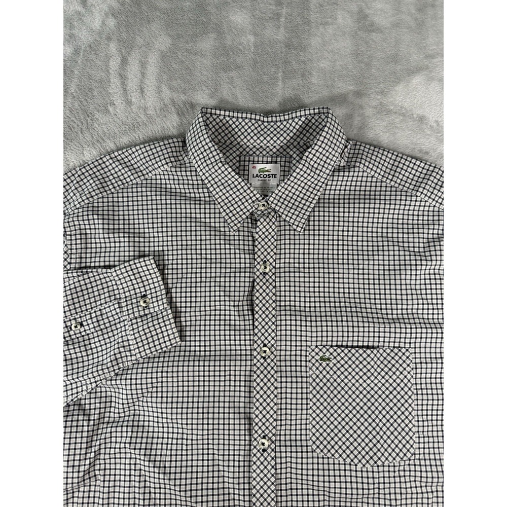 Lacoste Shirt Men's 45 XL Classic Fit Gingham Plaid Long Sleeve Button Up